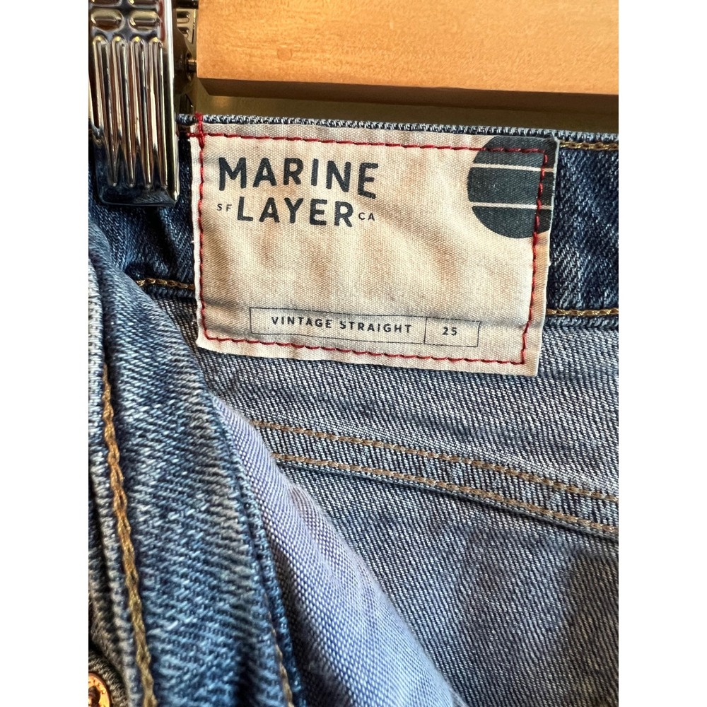 Marine Layer Womens High Rise‎ Straight Leg Jeans Medium Wash Denim Blue